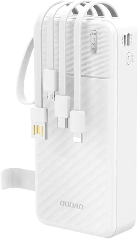 Baterie externa Dudao K11 Pro 20000 mAh cu 4 cabluri integrate alb