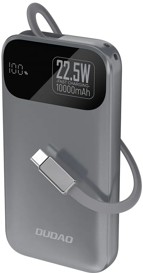 Baterie externa Dudao K31 10000 mAh 22.5W cu cablu USB-C retractabil gri