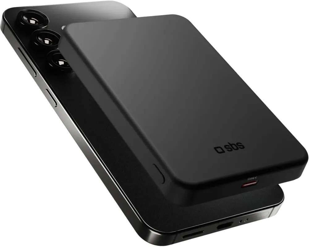 SBS Mag Power Qi2 5000 mAh Powerbank Compatible with MagSafe - Black