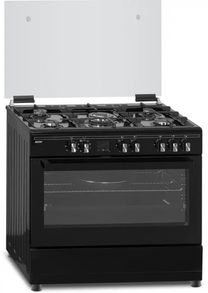 Aragaz electric MPM MPM-93-KGM-32, 5 arzatoare, latime 90 cm, iluminare cuptor LED, Negru
