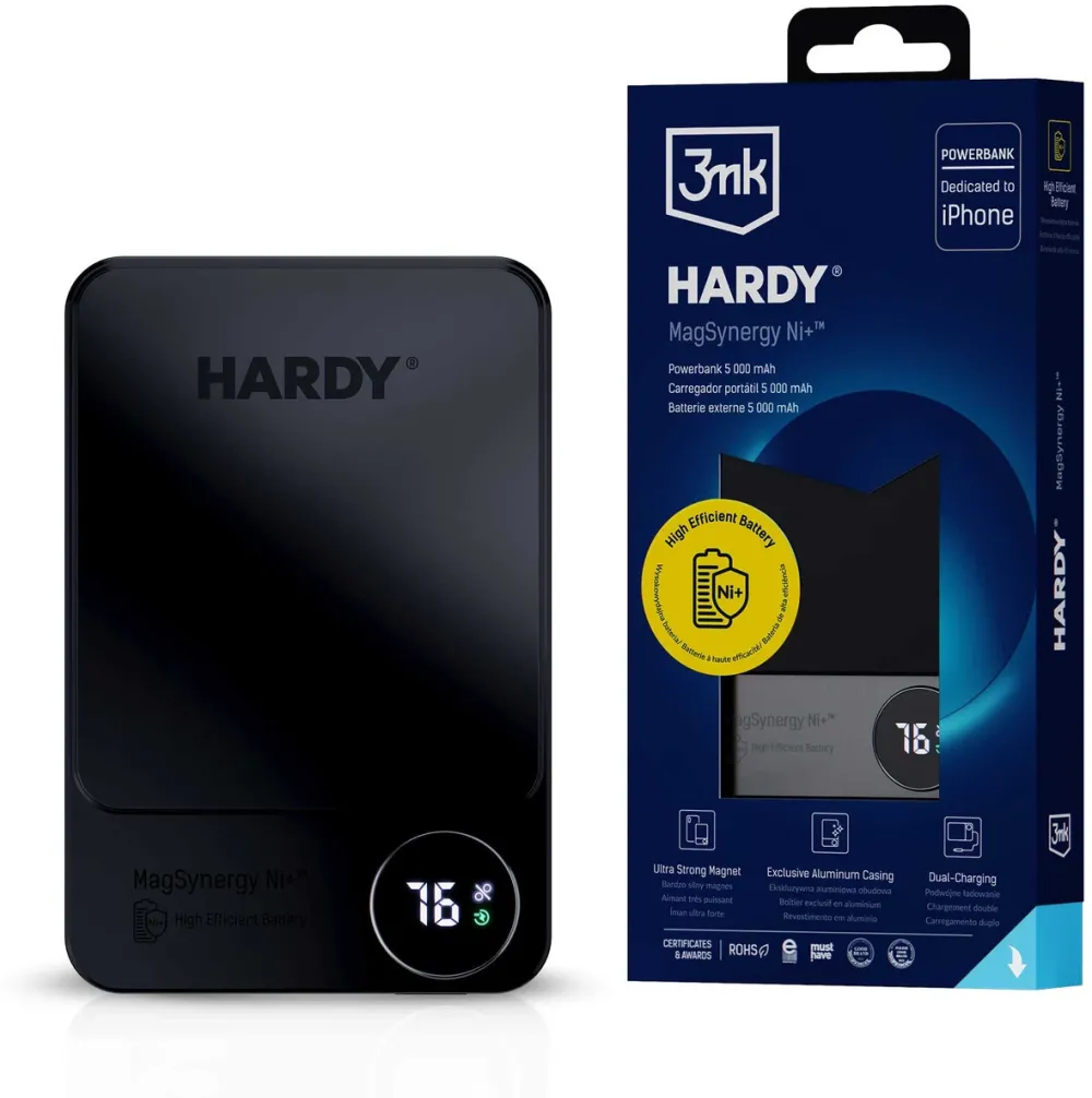 Powerbank 3mk HARDY MagSynergy Ni+ 5,000mAh 22.5W USB 1C1L - black