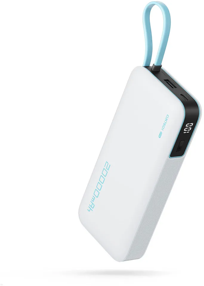 Cuktech CUKP200NGLLG 55W 20000mAh Powerbank with Built-in USB-C Cable - White