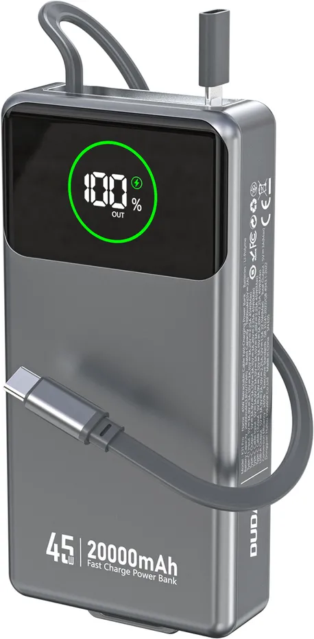 Baterie externa Dudao K31 Pro 45W 20000 mAh cu cablu USB-C retractabil gri