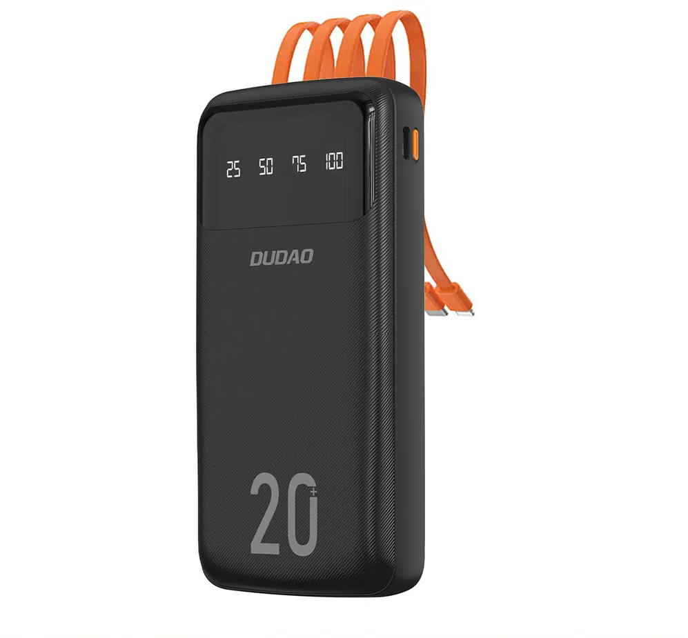 Dudao large capacity powerbank with 4 built-in cables 20000mAh USB Type C + micro USB + Lightning + USB-A (input) - black (Dudao K6Pro+)