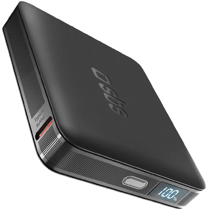 SBS HD 10W 5000mAh USB-C Power Bank with LCD Display - Black