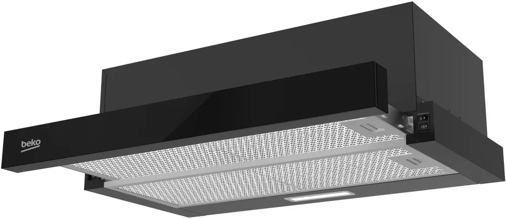 Hota telescopica HNT63322BH, 60 cm, 3 trepte de putere, 320 mc/h, clasa energetica B, filtru de carbon&metalic, iluminare LED, sticla neagra