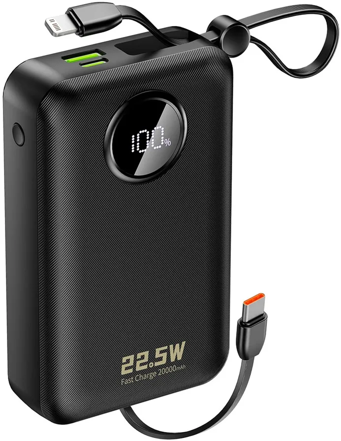 Dudao K14+ Powerbank 20000mAh 22.5W USB-C / USB-A / Built-in Lightning and USB-C Cables - Black