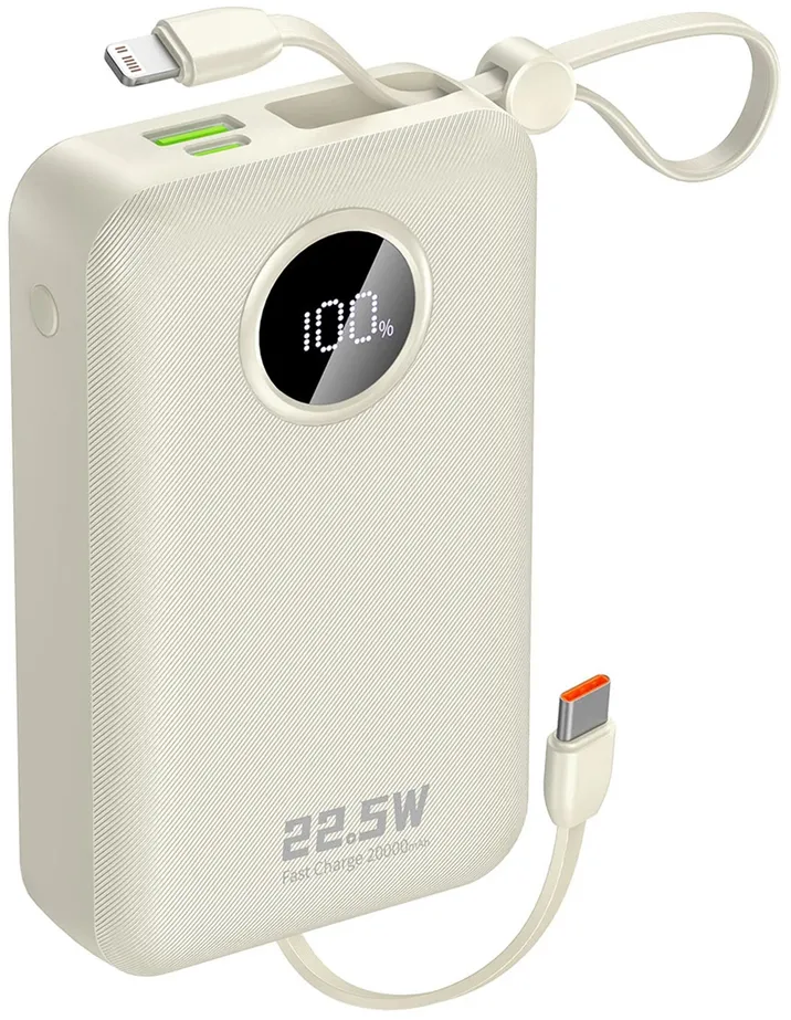 Dudao K14+ Powerbank 20000mAh 22.5W USB-C / USB-A / Built-in Lightning and USB-C Cables - White
