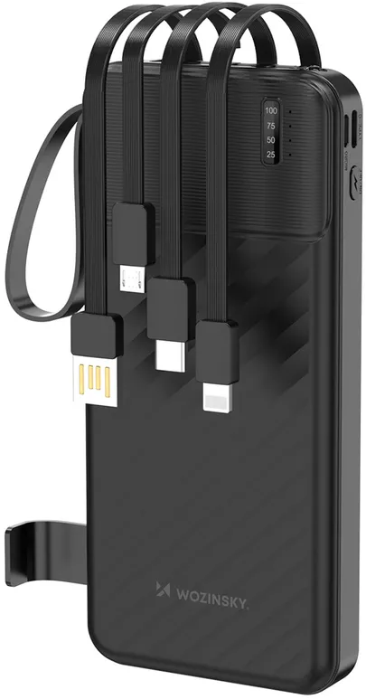 Baterie externa Wozinsky W11-B 10000 mAh 10W cu cabluri integrate si lanterna negru