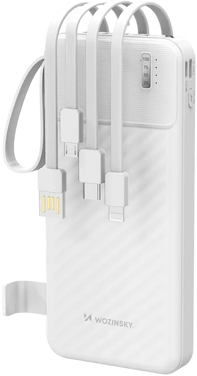 Wozinsky W11-W 10000mAh 10W Powerbank with Built-in Cables and Flashlight - White
