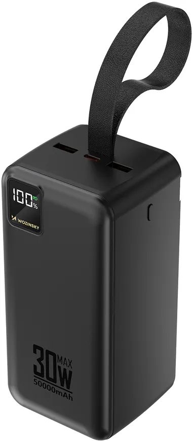 Powerbank Wozinsky W8-B 50000mAh 30W 2xUSB-A and 2xUSB-C and USB micro with flashlight - black