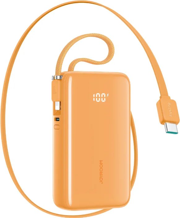 Joyroom JR-PR2 35W 10000mAh Powerbank with Built-in USB-C and Lightning Cables - Orange