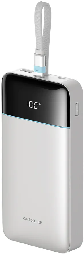 Cuktech LPB252N 120W 25000mAh Powerbank with Built-in USB-C Cable - White