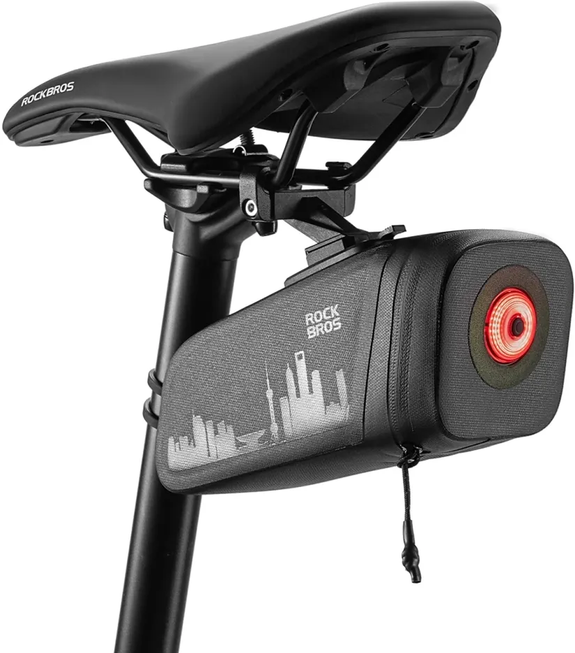 Rockbros AS-141 Lightweight Bicycle Seat Bag with Smart Rear Light - Black