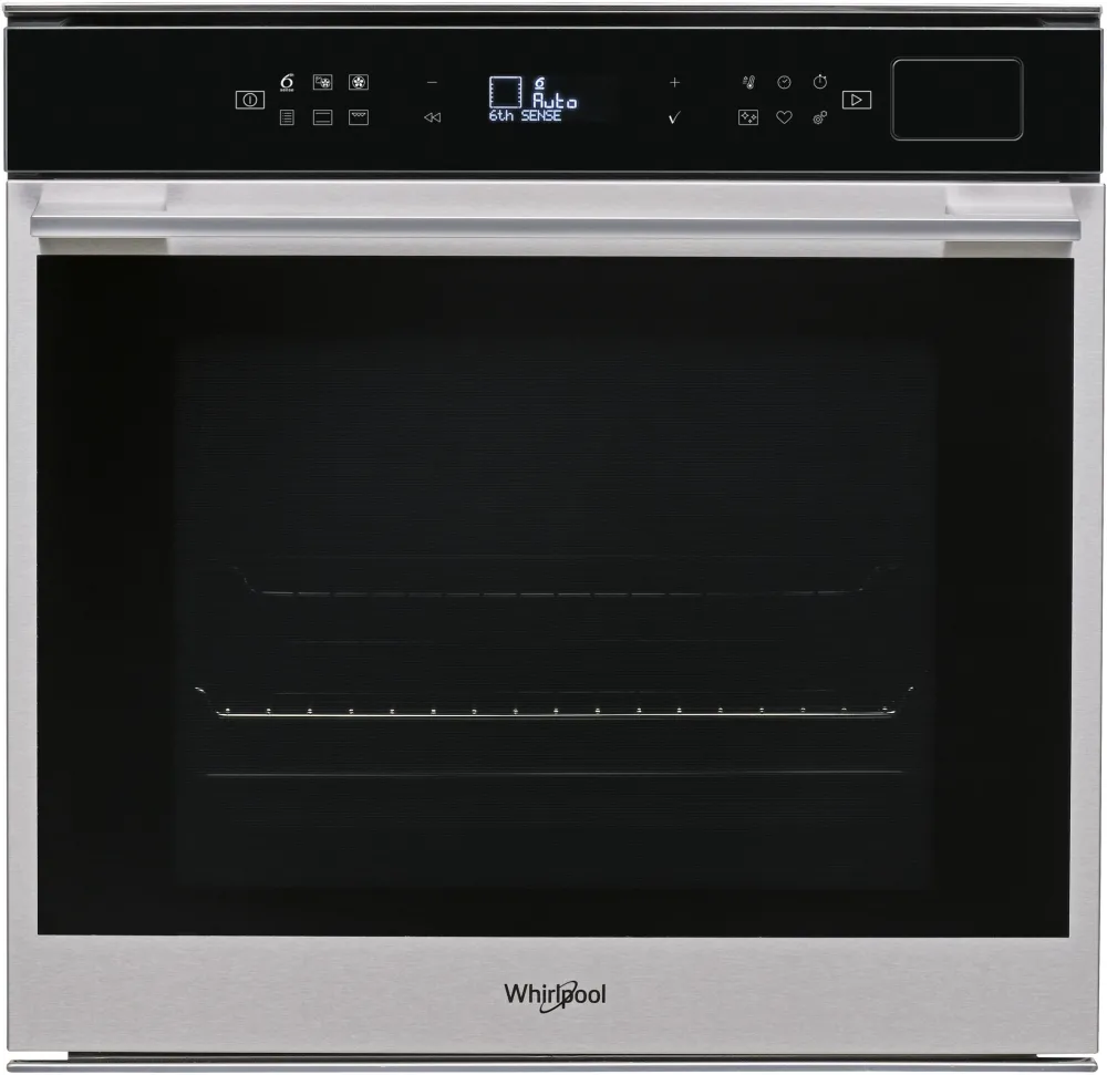Cuptor incorporabil Whirlpool W7OS44S1P, Electric, 73 l, Autocuratare pirolitica, Tehnologie al 6-lea Simt, Display LCD, Clasa A+, Negru/Inox
