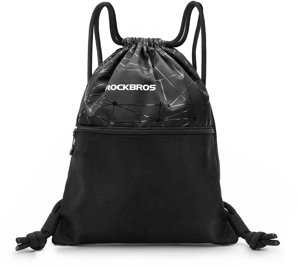 Rockbros D49-2 sports backpack bag with drawstring, zipper pocket and ventilated back 9 l - black