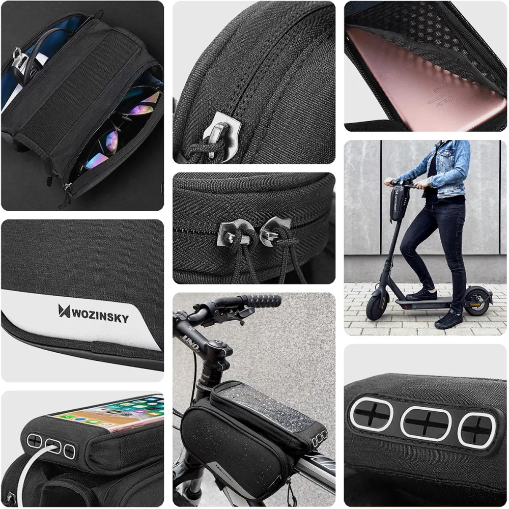 Wozinsky frame bike bag + detachable phone cover up to 6.5 "1.5l black (WBB7BK)