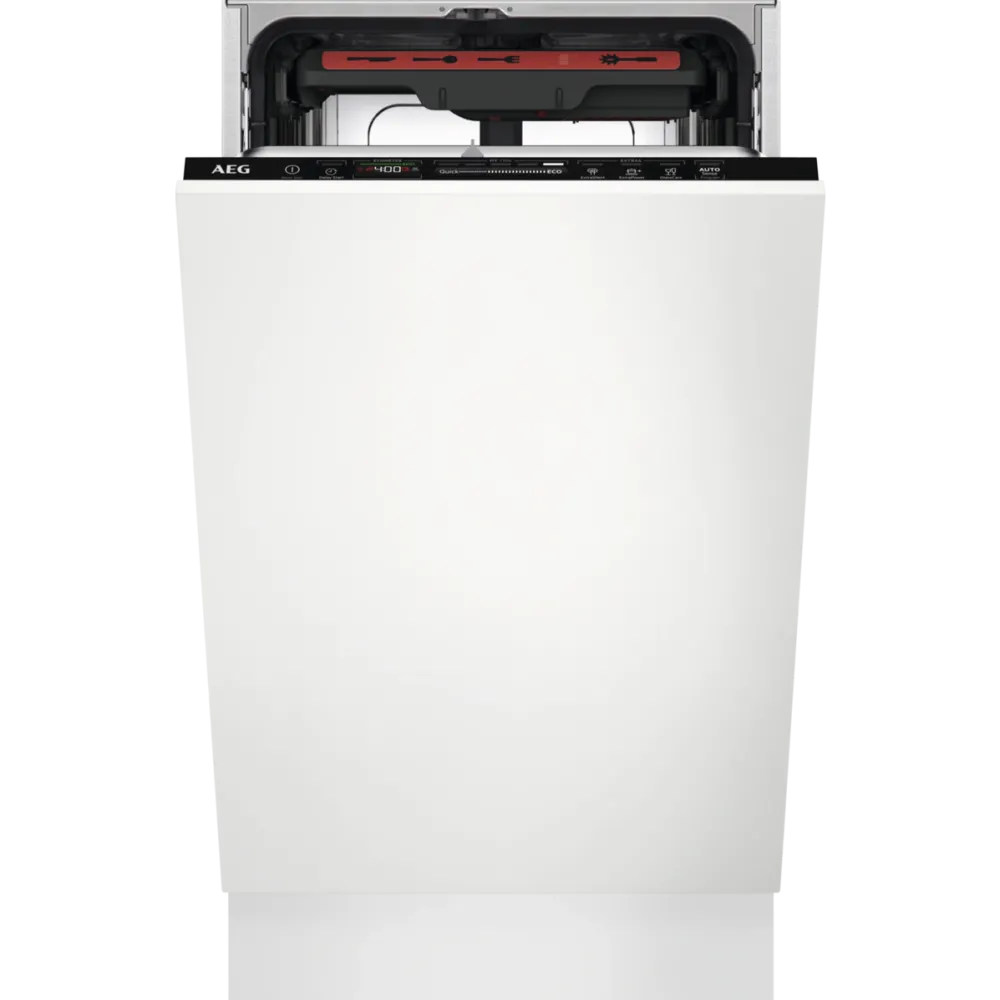 Masina de spalat vase incorporabila AEG FSE74527P, 10 seturi, 7 programe, MaxiFlex, AirDry, Usa slide, Motor inverter, SatelliteClean, Iluminare interioare, Time Beam, Clasa C, 45 cm