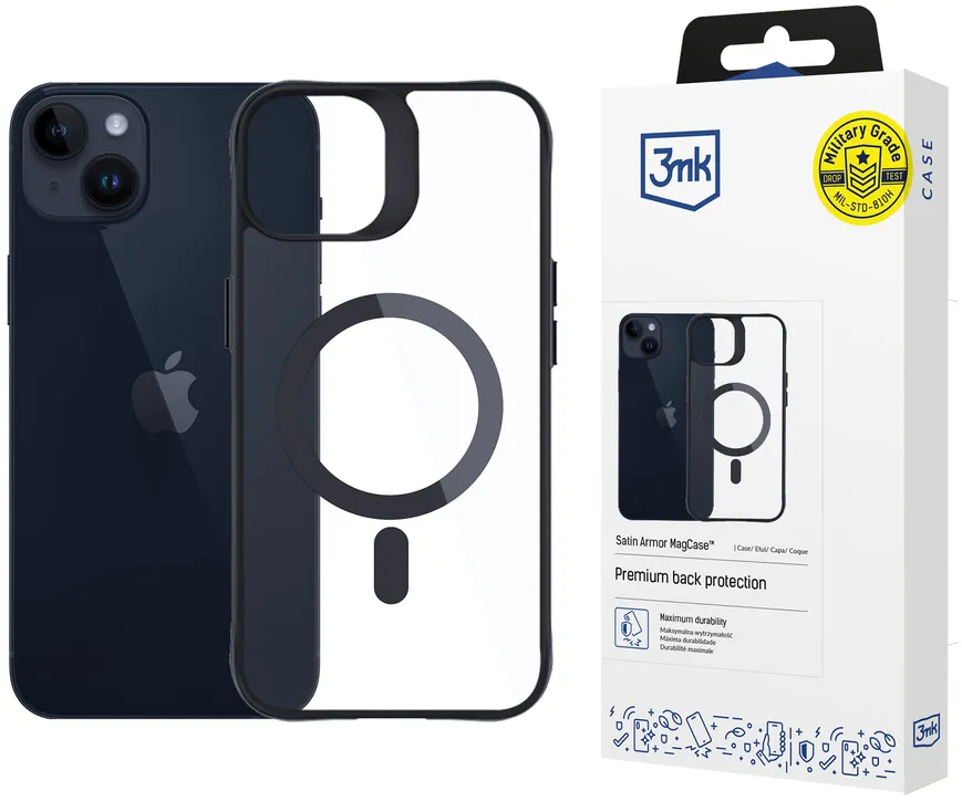 3mk Satin Armor MagCase with MagSafe for iPhone 14 Plus - Clear with Black Frame