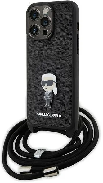 Karl Lagerfeld Crossbody Saffiano Monogram Metal Pin Karl &amp; Choupette Case for iPhone 15 Pro Max - Black