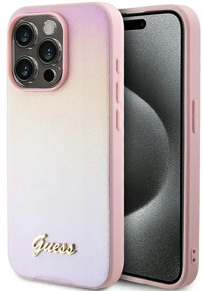 Guess Saffiano Iridescent Script case for iPhone 14 Pro - pink
