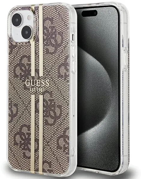 Guess IML 4G Gold Stripe case for iPhone 15 Plus / 14 Plus - brown