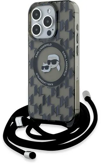 Karl Lagerfeld IML Crossbody Monogram Karl &amp; Choupette Head MagSafe Case for iPhone 15 Pro - Black