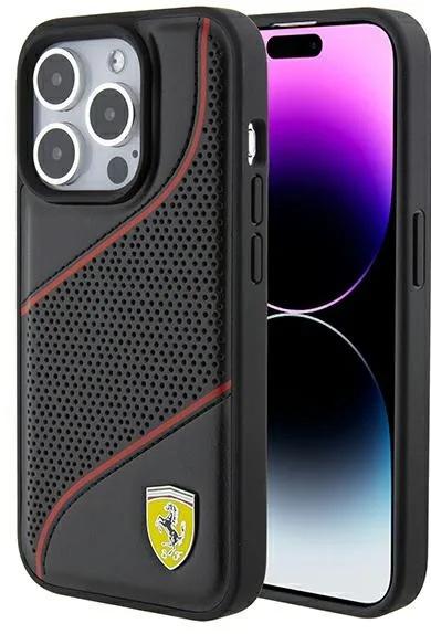 Ferrari Perforated Waves Metal Logo case for iPhone 15 Pro - black