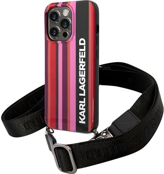 Karl Lagerfeld Color Stripes Strap Case for iPhone 14 Pro - Pink