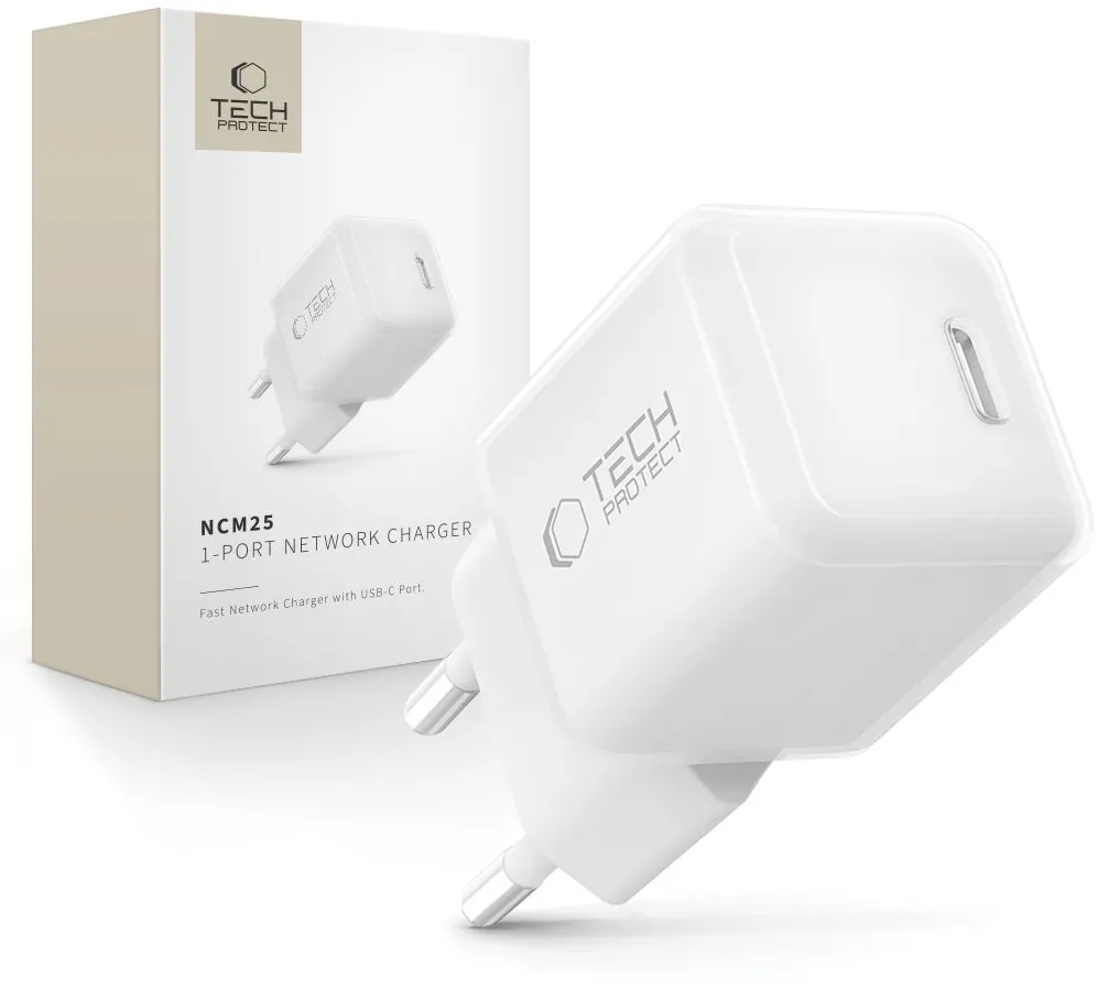 Incarcator de perete Tech-Protect NCM25 USB-C PD 25W alb