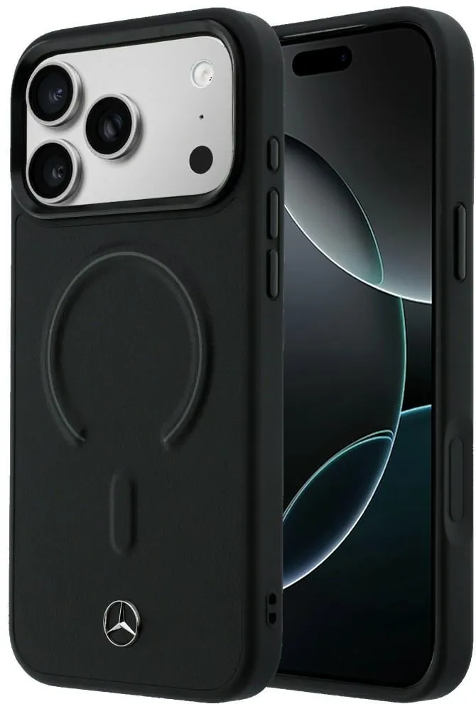 Mercedes Leather 3D MagSafe Case for iPhone 17 Pro - Black