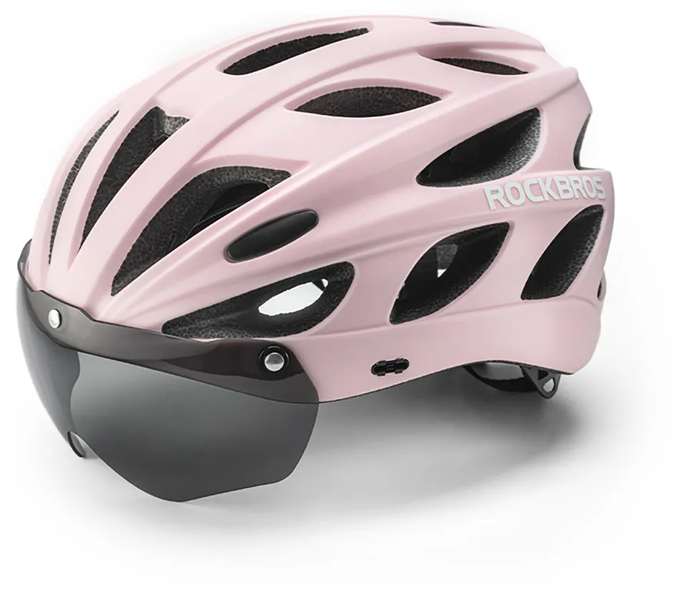 Rockbros Bike Helmet with Visor, Detachable UV Goggles, Detachable Visor, Unisex - Pink