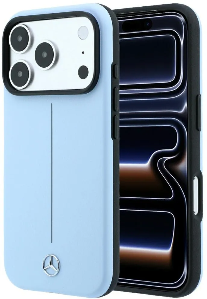 Mercedes Leather Semi Wrap Iconic Line MagSafe Case for iPhone 18 Pro Max / 17 Pro Max - Blue