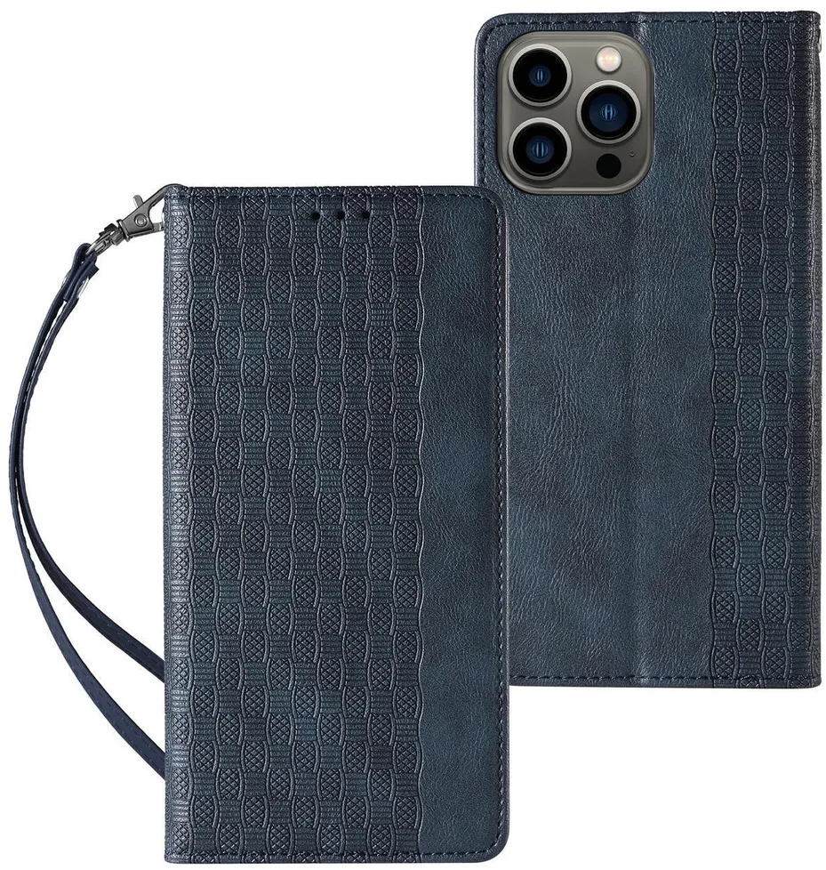 Magnet Strap Case Case for iPhone 13 Pro Pouch Wallet + Mini Lanyard Pendant Blue