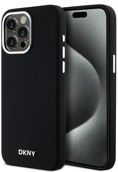 DKNY Liquid Silicone Small Metal Logo MagSafe Case for iPhone 15 Pro Max - Black