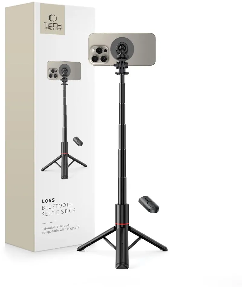 Selfie stick Tech-Protect L06S Bluetooth MagSafe cu trepied si telecomanda 82 cm negru