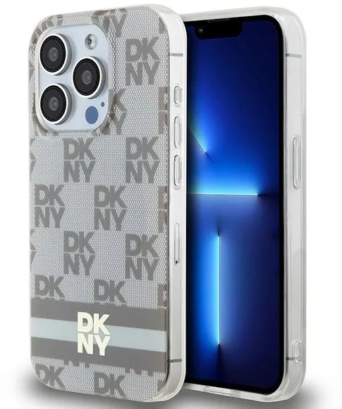 DKNY IML Checkered Mono Pattern &amp; Printed Stripes MagSafe case for iPhone 15 Pro Max - beige
