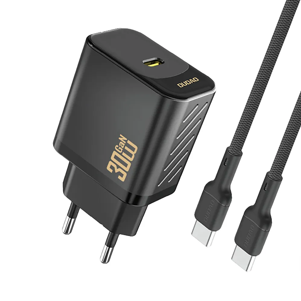Incarcator priza Dudao A27PCEU GaN 30W PD USB-C cu cablu USB-C negru