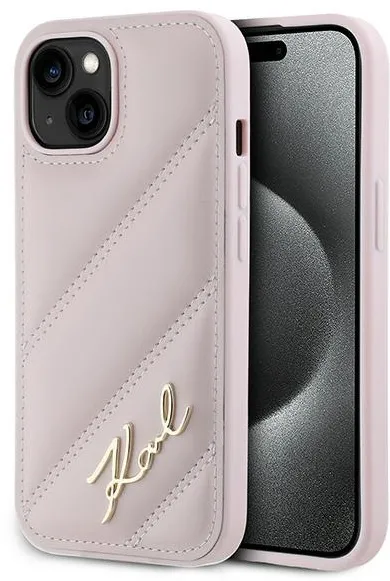 Karl Lagerfeld Diagonal Quilted Script case for iPhone 15 Plus / 14 Plus - pink