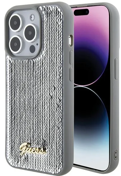 Guess Sequin Script Metal case for iPhone 15 Pro Max - silver