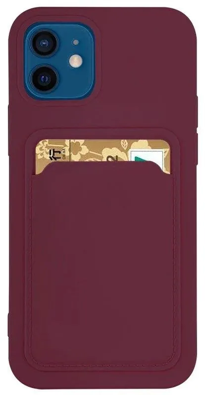 Card Case Silicone Wallet Case with Card Slot Documents for Xiaomi Redmi 10X 4G / Xiaomi Redmi Note 9 Burgundy