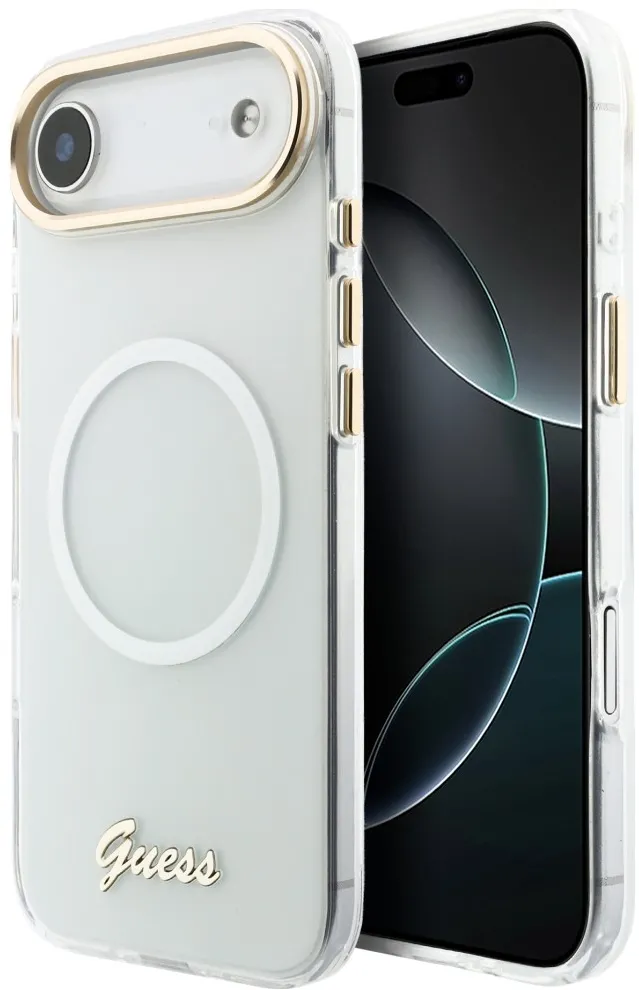 Guess IML Gradient Script Metal MagSafe Case for iPhone Air - White
