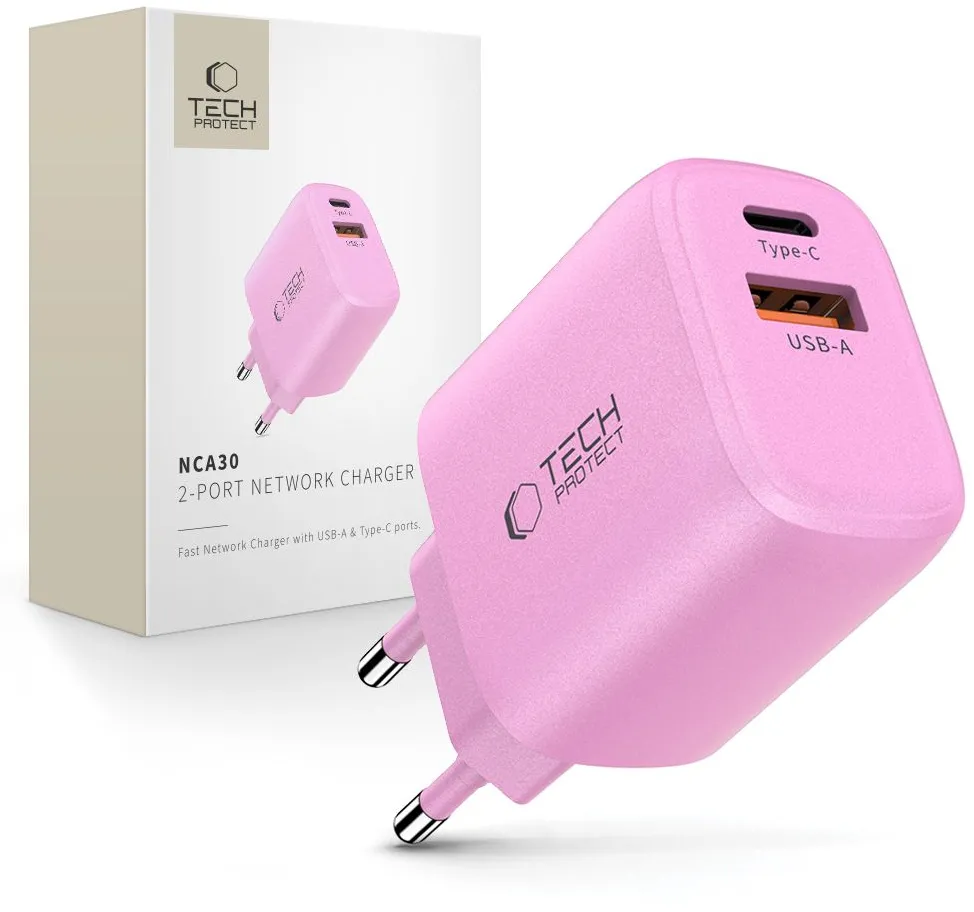 Incarcator priza Tech-Protect NCA30 USB-A + USB-C PD 30W QC 3.0 roz