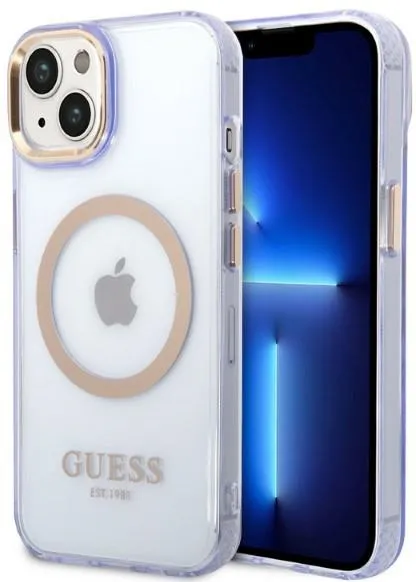 Guess GUHMP14SHTCMU iPhone 14 6.1" purple/purple hard case Gold Outline Translucent MagSafe
