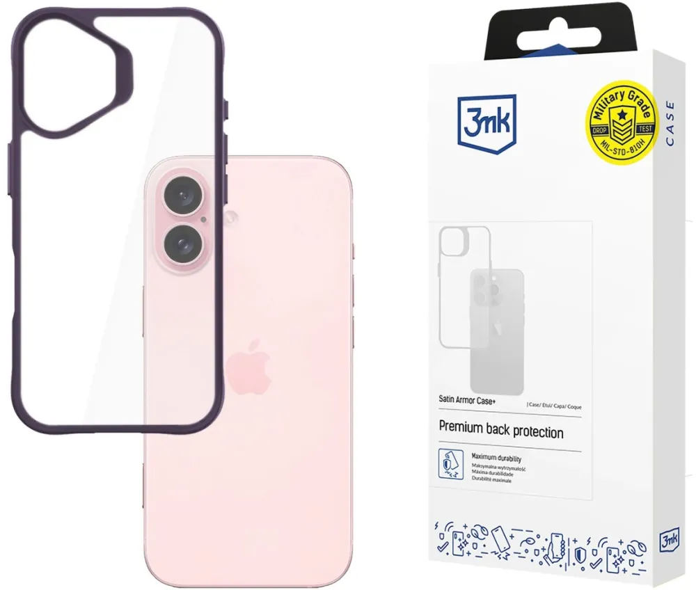 3mk Satin Armor Case+ Purple for Apple iPhone 16 - transparent