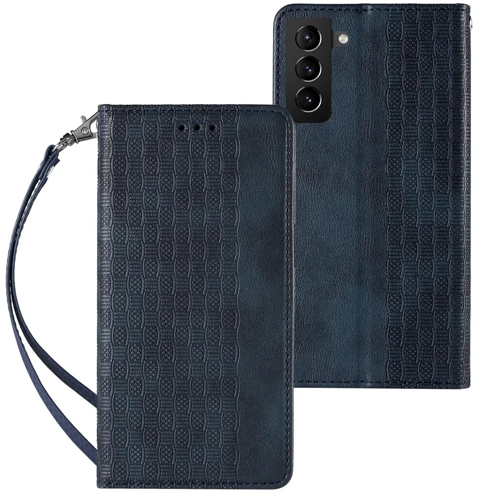 Magnet Strap Case Case for Samsung Galaxy S22 + (S22 Plus) Pouch Wallet + Mini Lanyard Pendant Blue