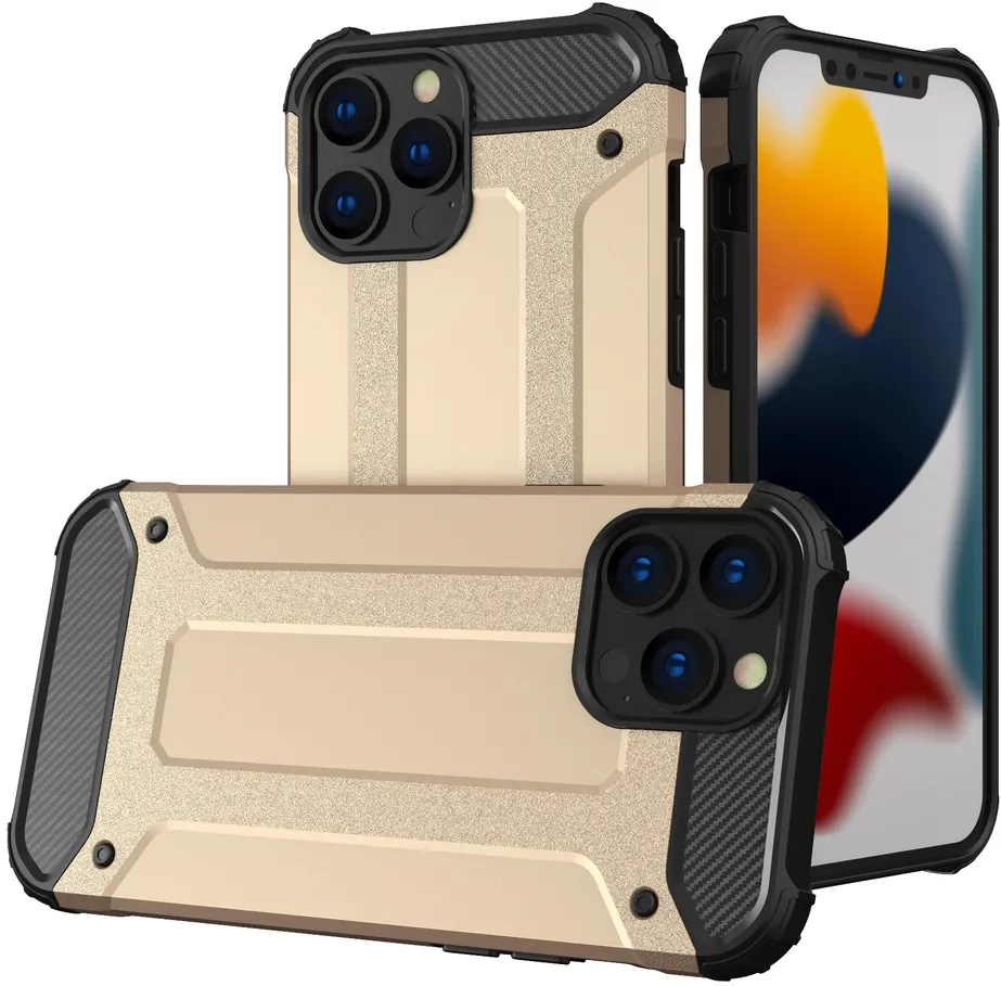 Hybrid Armor Case Tough Rugged Cover for iPhone 13 Pro golden