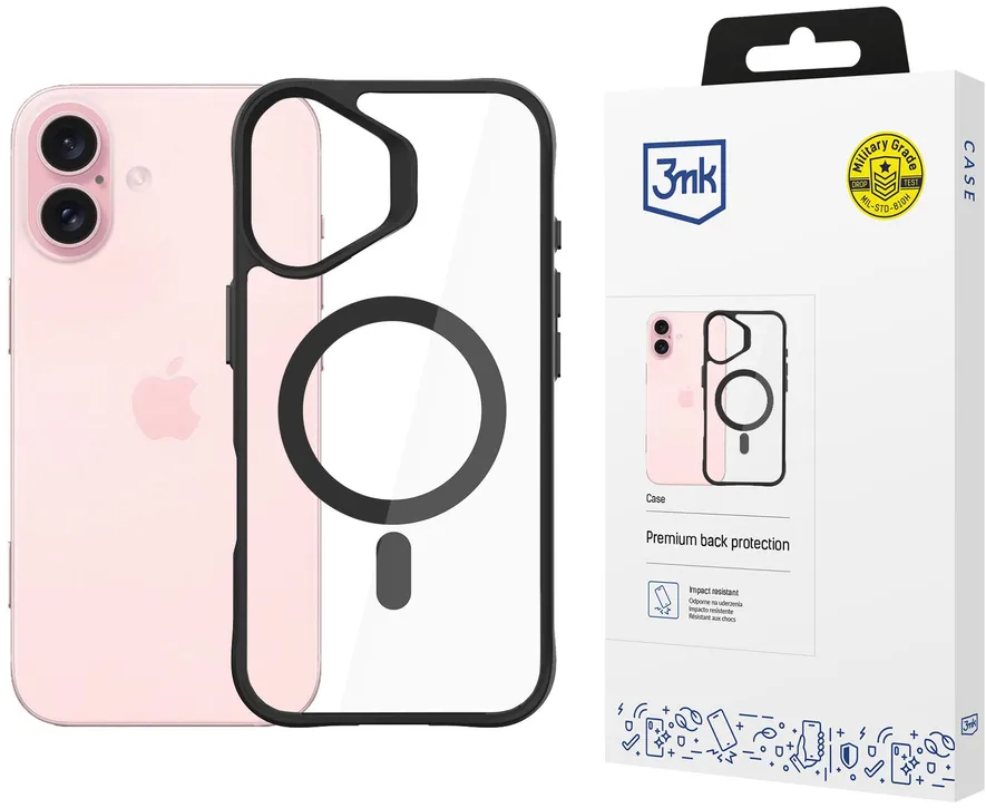 3mk Satin Armor MagCase with MagSafe for iPhone 16 - Clear with Black Frame