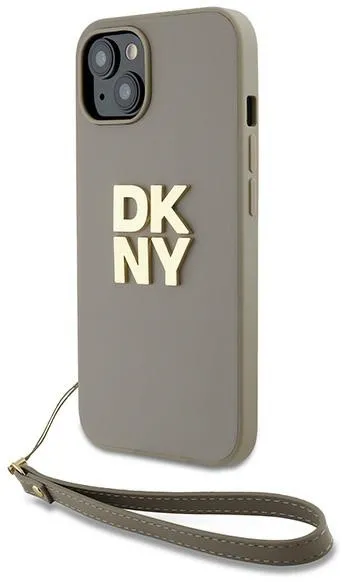 DKNY Wrist Strap Stock Logo case for iPhone 15 Plus - beige