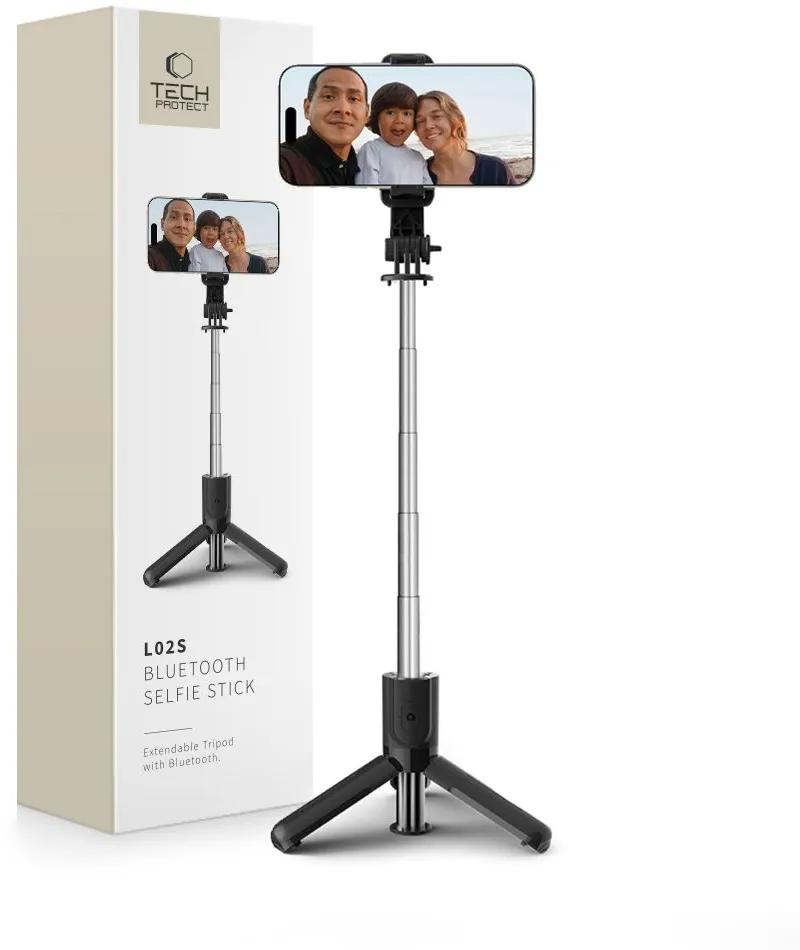 Selfie stick cu trepied Tech-Protect L02S Bluetooth 72 cm negru